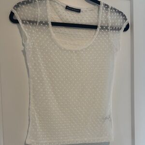 Brandy Melville White Sheer Textured Tee
